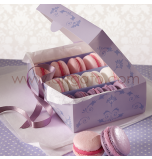Boîtes Macarons avec Fenêtre | Mauve - 2 Boîtes pour 12 Macarons, 17 x 12 cm x Haut. 5,5 cm