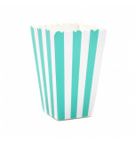 6 Boîtes à Popcorn | Rayées Bleu Turquoise et Blanc 
