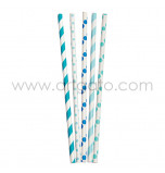 25 Paper Straws| Stripes & Dots Mix - Blue and Aqua Blue
