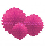 Pompons | Fuchsia Pink - Set of 3 Sizes, Honeycomb